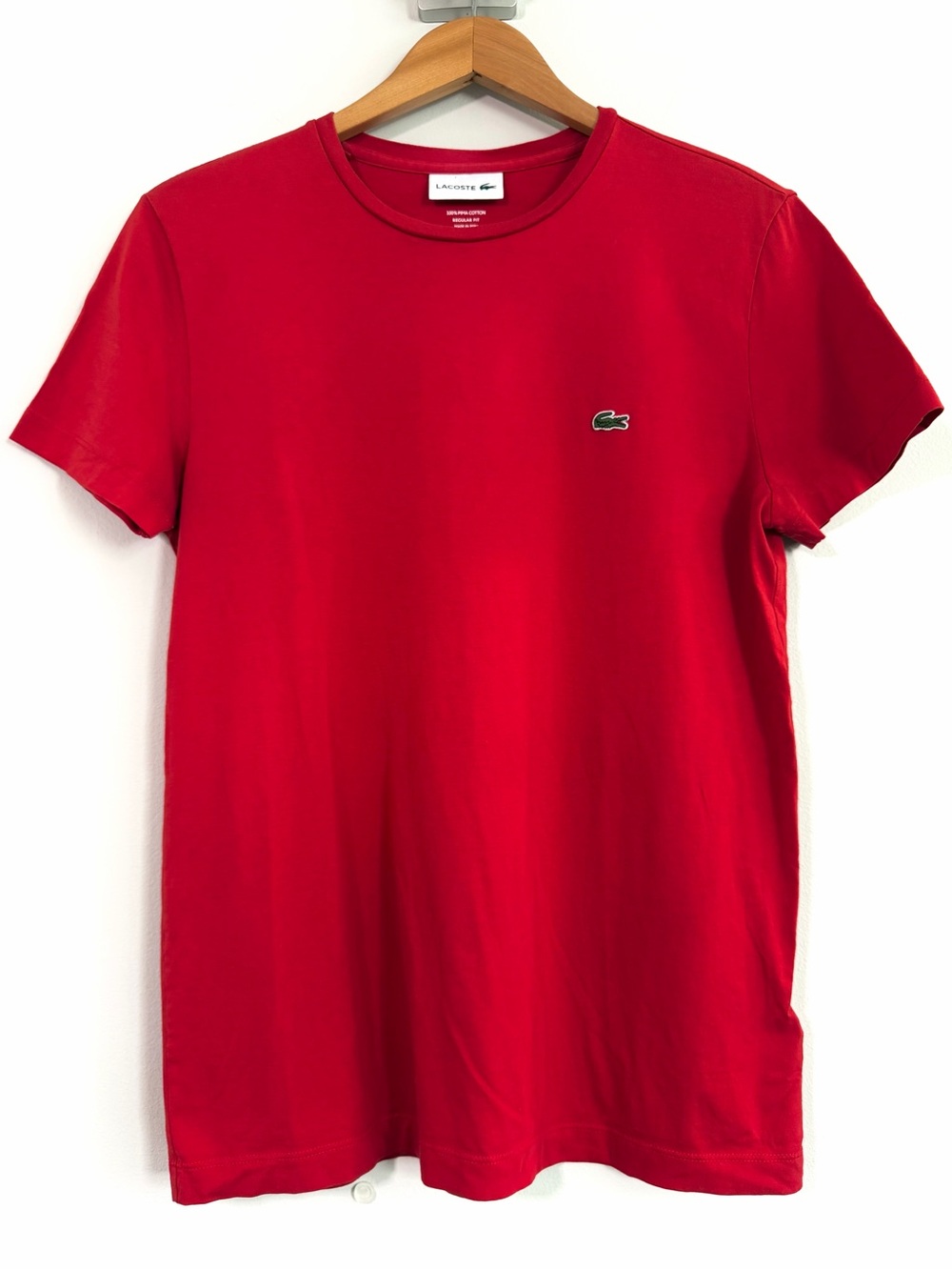 Lacoste Pima Cotton Red Crewneck Tee with Green Crocodile Men’s Medium